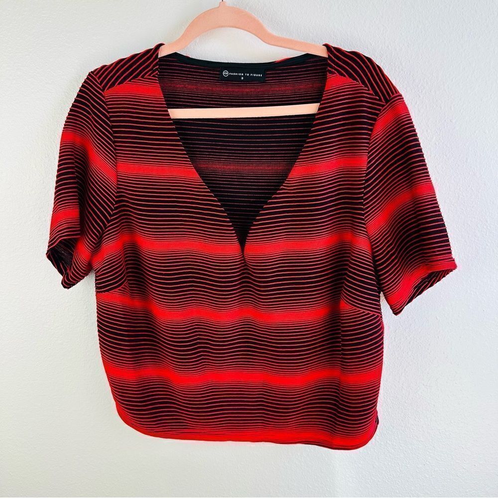 Fashion to Figure‎ Red Black Textured Striped Top